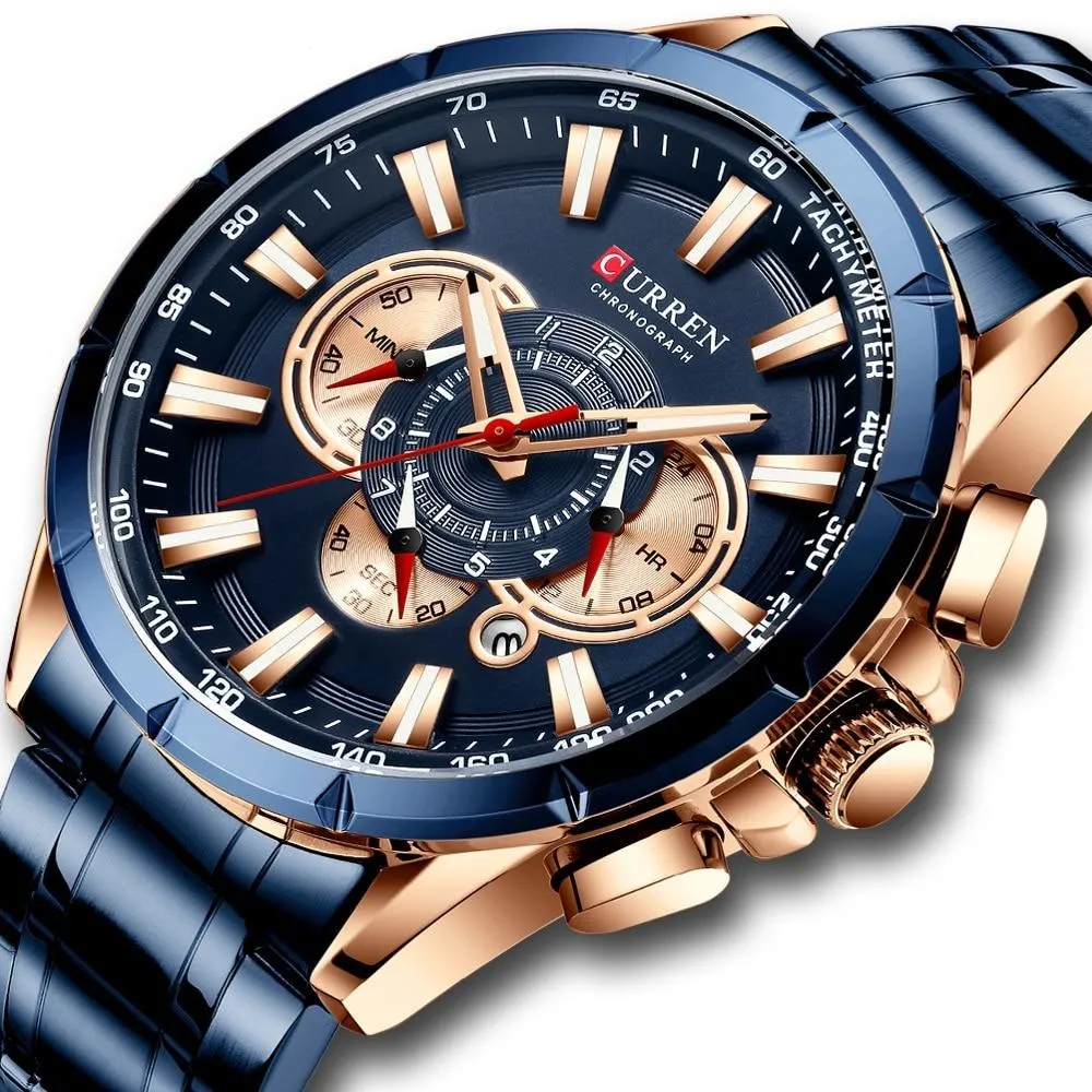 Men's Watch Blue Quartz Stainless Steel Band  Business Watch