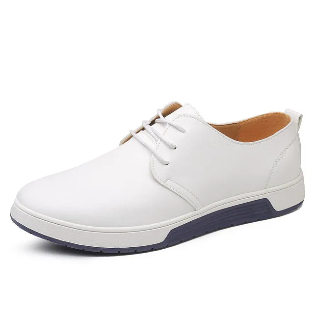 Merkmak Brand Summer Men Leather Casual Shoes Fashion Breathable Holes White Leisure Shoes Flats Big Size 37-48 Driver Footwear