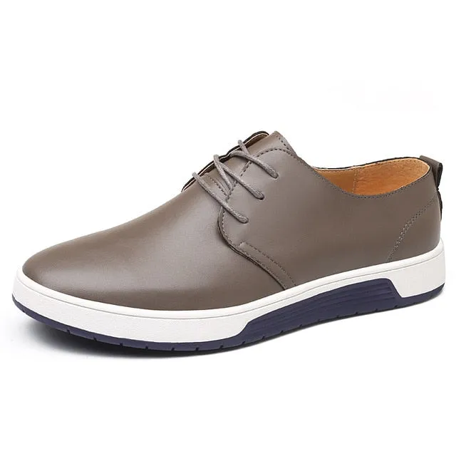 Merkmak Brand Summer Men Leather Casual Shoes Fashion Breathable Holes White Leisure Shoes Flats Big Size 37-48 Driver Footwear