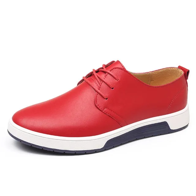 Merkmak Brand Summer Men Leather Casual Shoes Fashion Breathable Holes White Leisure Shoes Flats Big Size 37-48 Driver Footwear