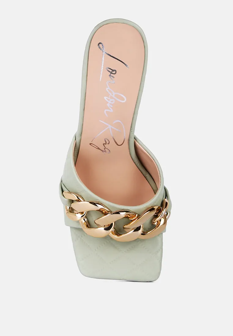 Mermaid Quilted Metallic Chain Embellished Sandals By Ruw