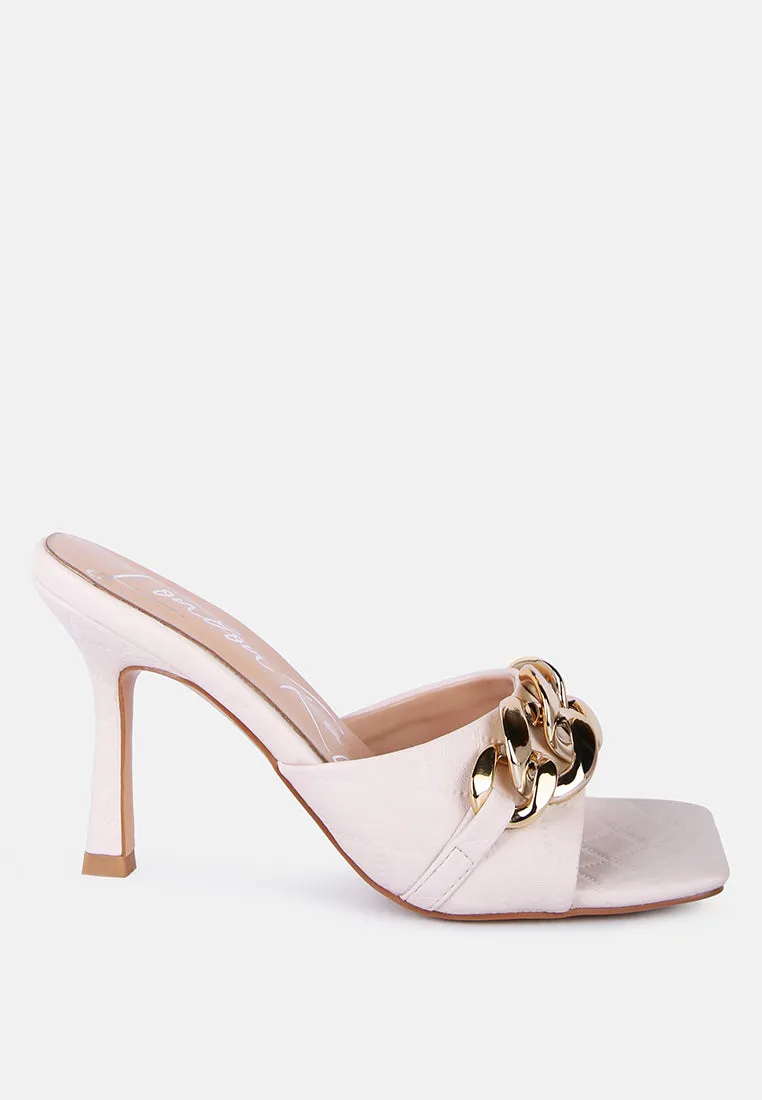 Mermaid Quilted Metallic Chain Embellished Sandals By Ruw