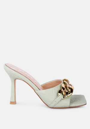 Mermaid Quilted Metallic Chain Embellished Sandals By Ruw