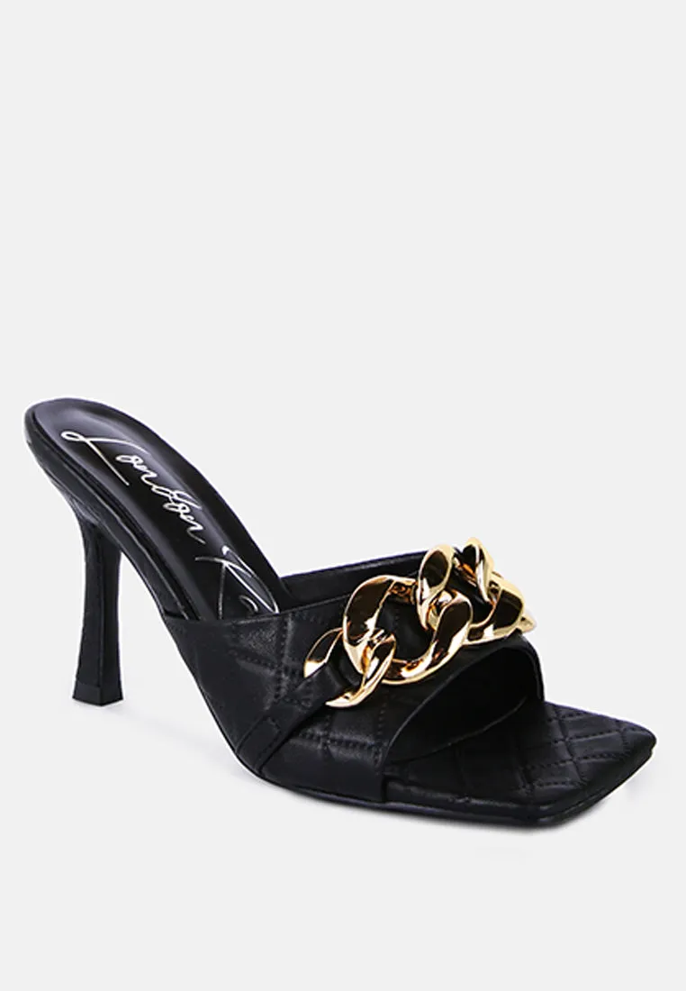 Mermaid Quilted Metallic Chain Embellished Sandals By Ruw