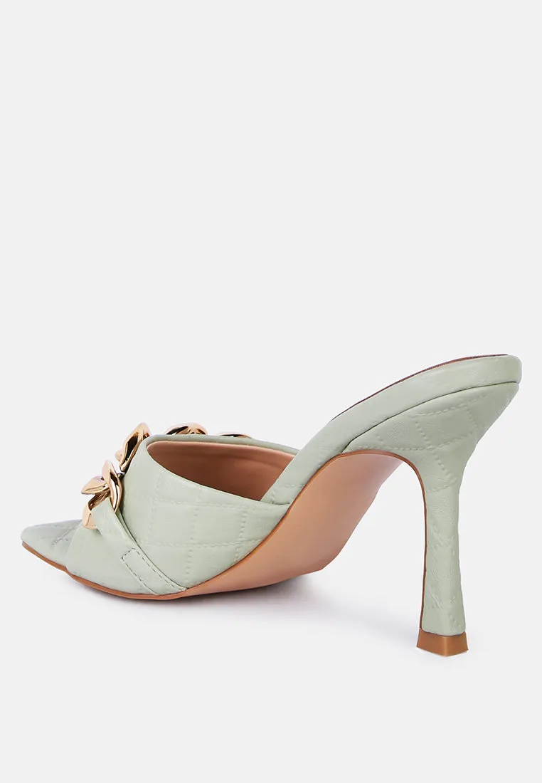 Mermaid Quilted Metallic Chain Embellished Sandals By Ruw