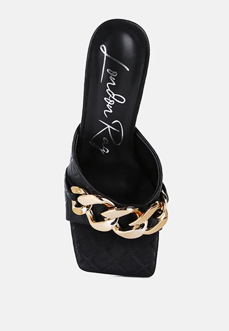 Mermaid Quilted Metallic Chain Embellished Sandals By Ruw