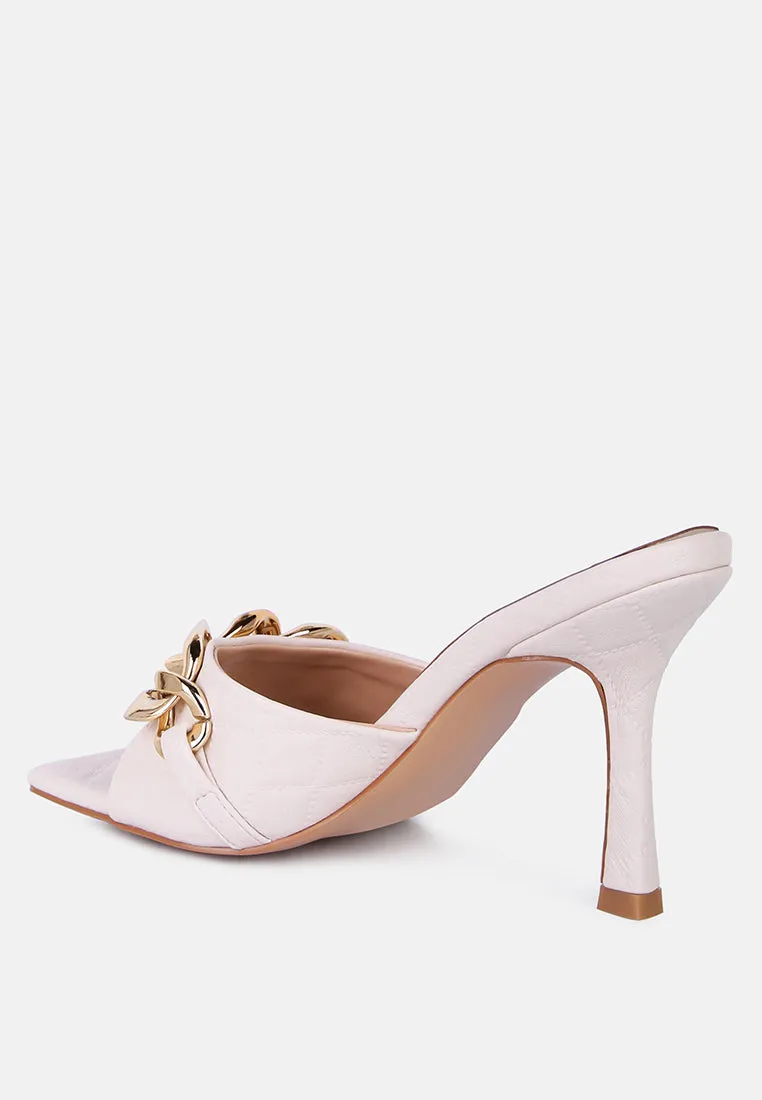 Mermaid Quilted Metallic Chain Embellished Sandals By Ruw