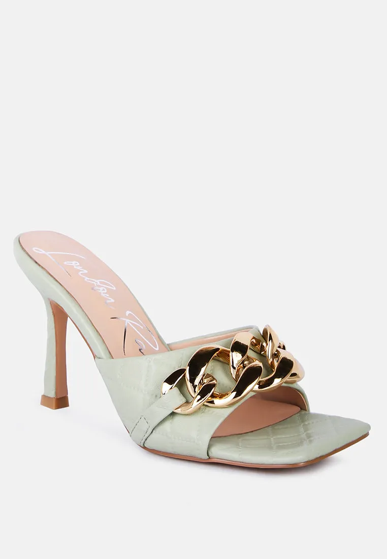 Mermaid Quilted Metallic Chain Embellished Sandals By Ruw