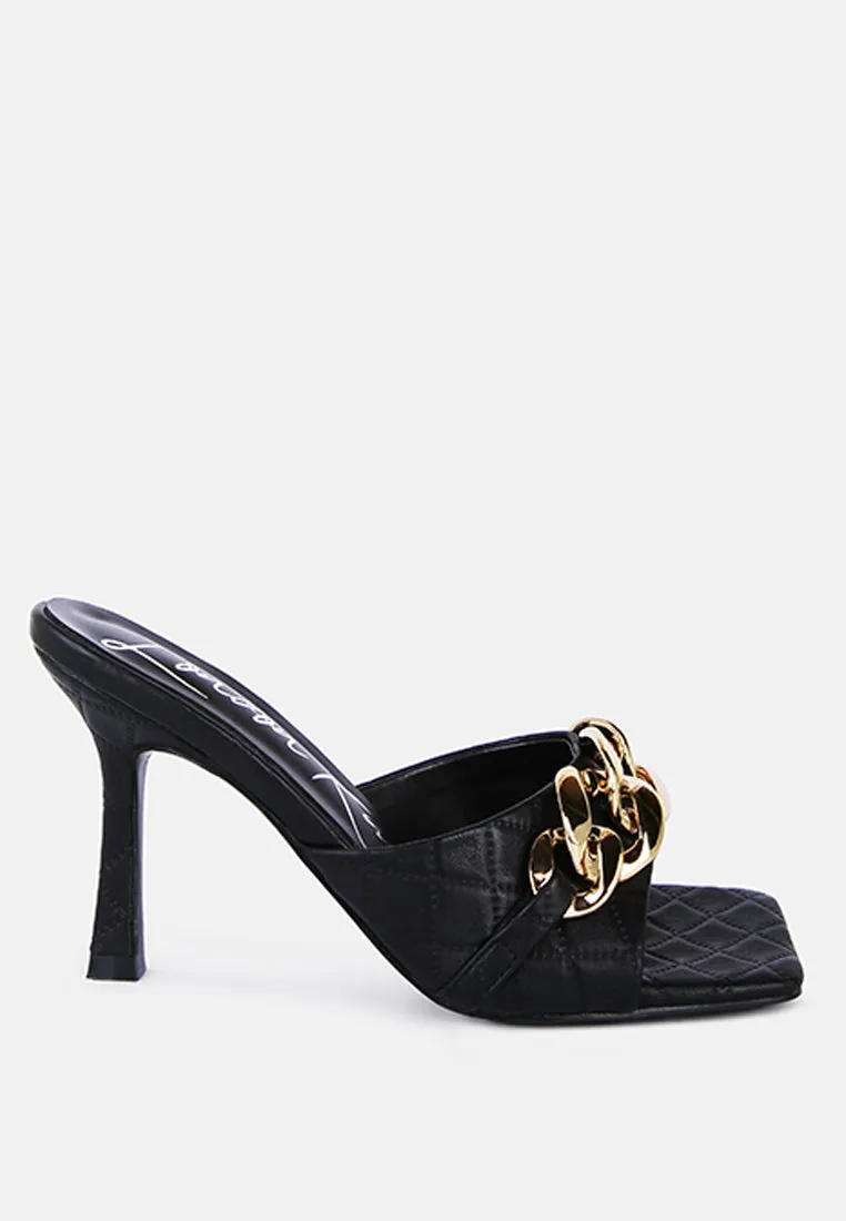 Mermaid Quilted Metallic Chain Embellished Sandals By Ruw