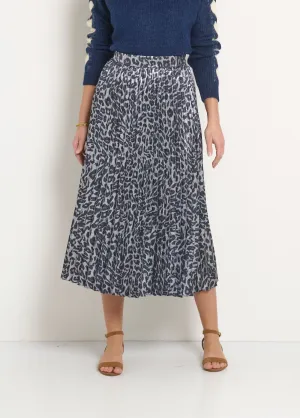 Metallic Leopard Pleated Long Skirt