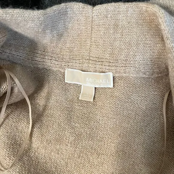 Michael Kors Classic Color Block Open Cardigan in Tan and Gray Size Large