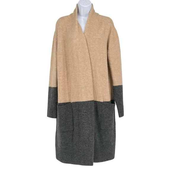 Michael Kors Classic Color Block Open Cardigan in Tan and Gray Size Large