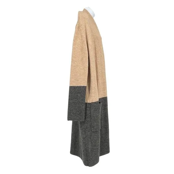Michael Kors Classic Color Block Open Cardigan in Tan and Gray Size Large