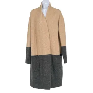 Michael Kors Classic Color Block Open Cardigan in Tan and Gray Size Large