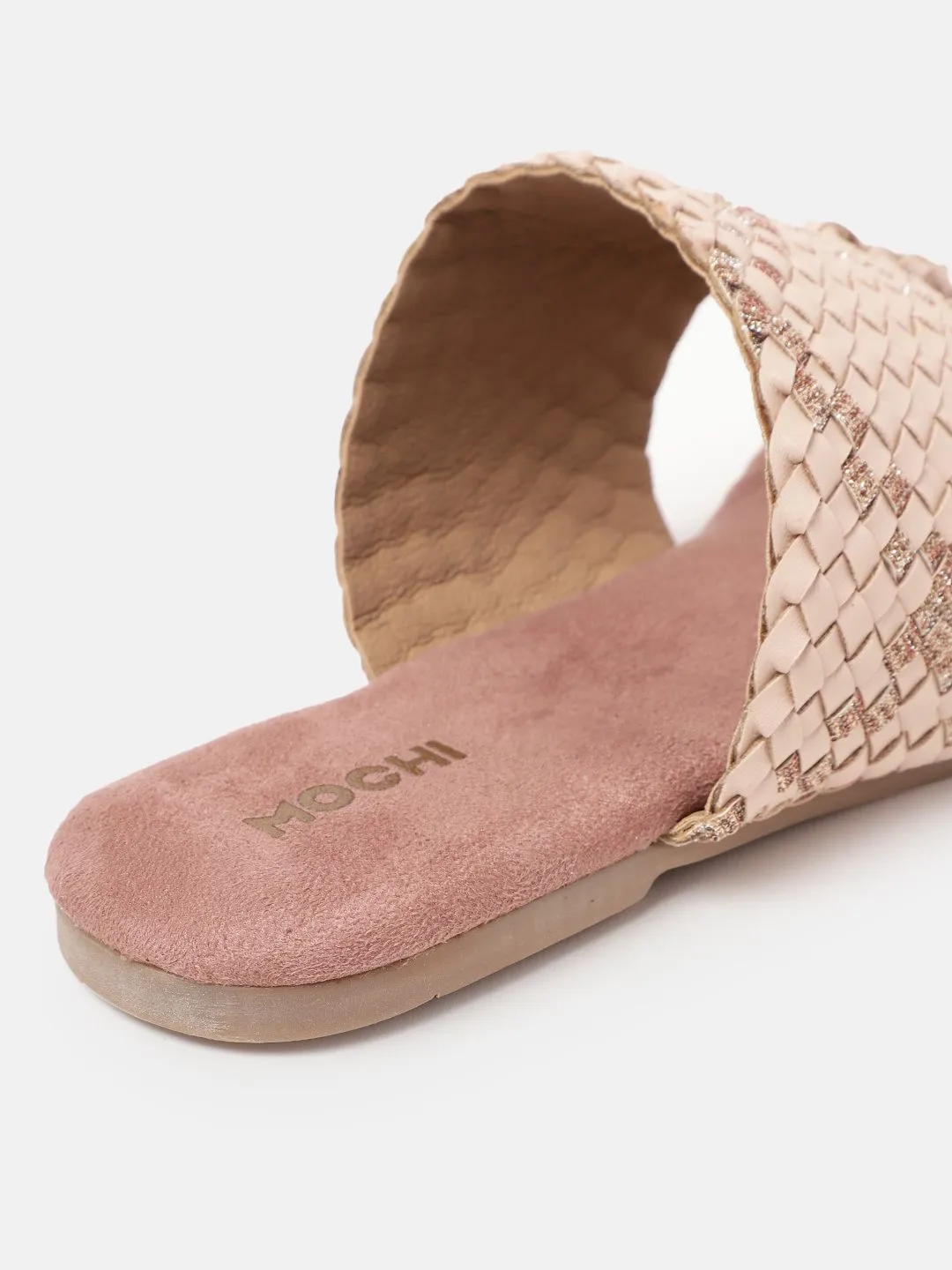 Mochi Women Woven Design Shimmery Ethnic Open Toe Flats