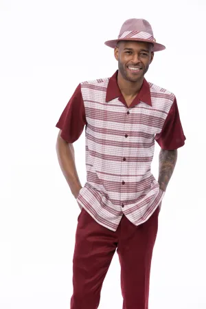 Montique Prestige Set in Burgundy Men’s Geometric Checkered Walking Suit