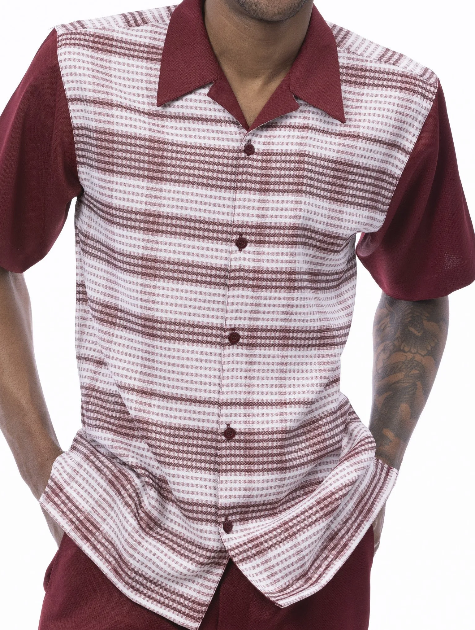 Montique Prestige Set in Burgundy Men’s Geometric Checkered Walking Suit