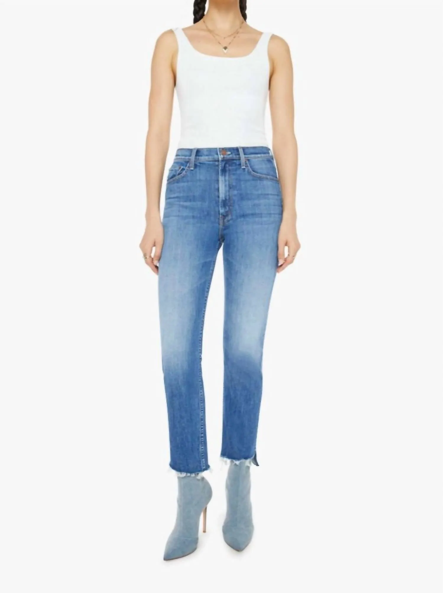 Mother - High Waist Rider Ankle Step Fray Jean
