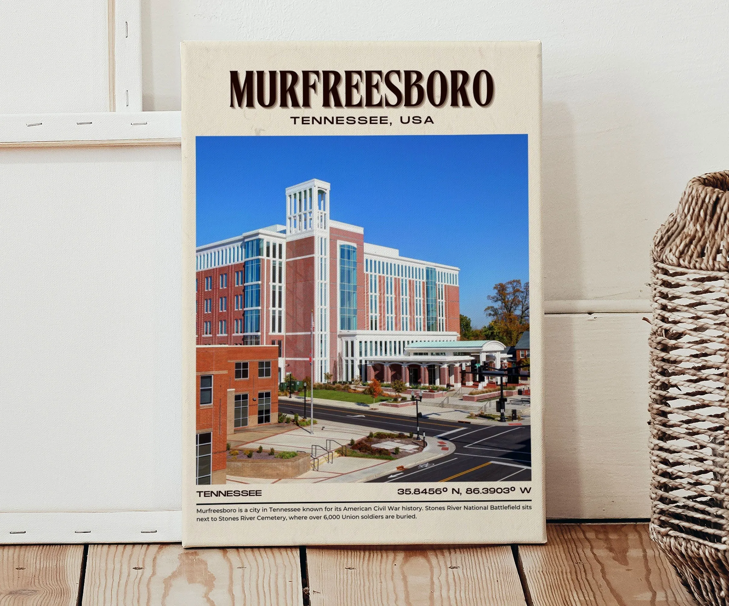 Murfreesboro Vintage Wall Art, Tennessee, USA