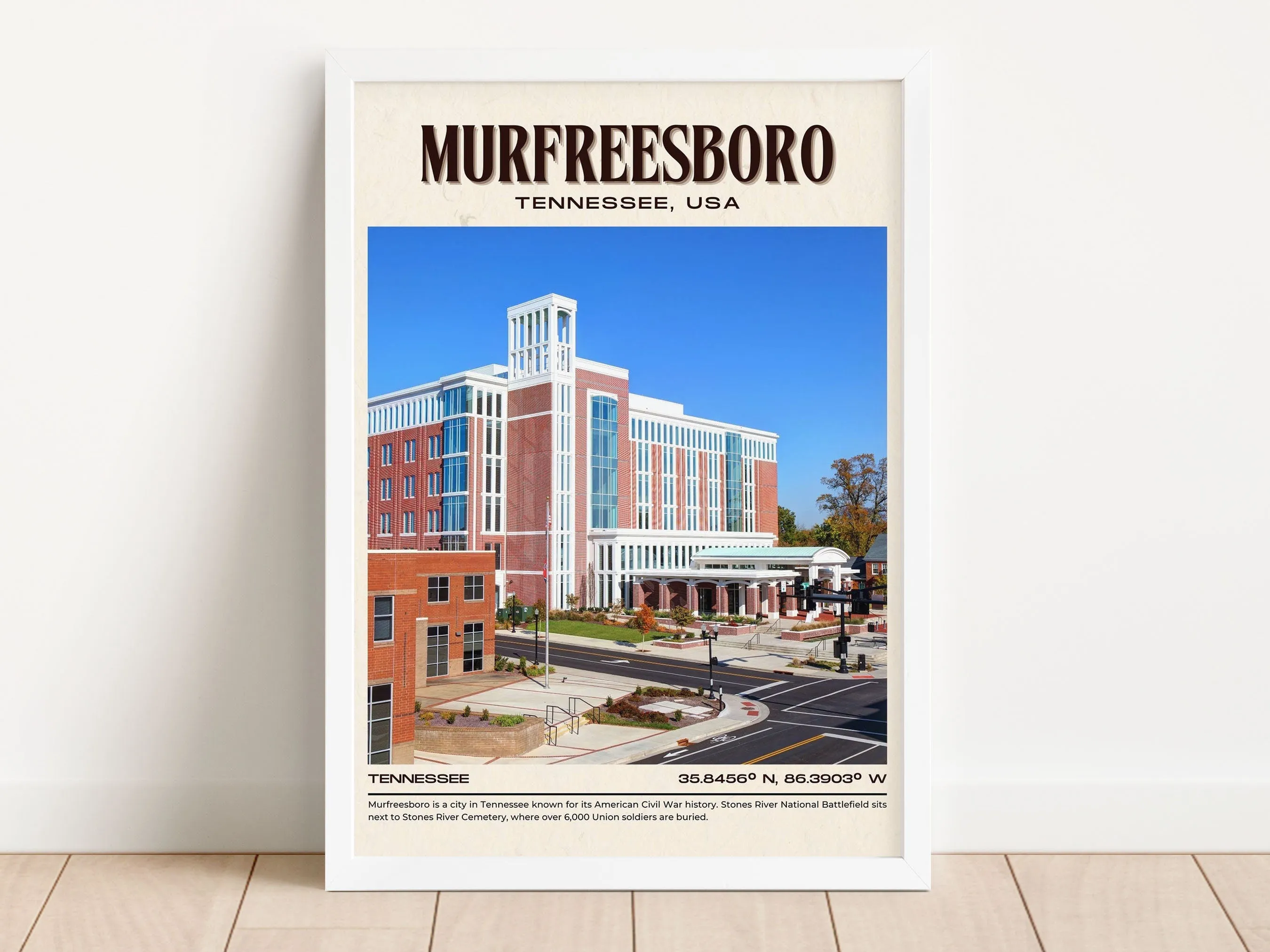 Murfreesboro Vintage Wall Art, Tennessee, USA