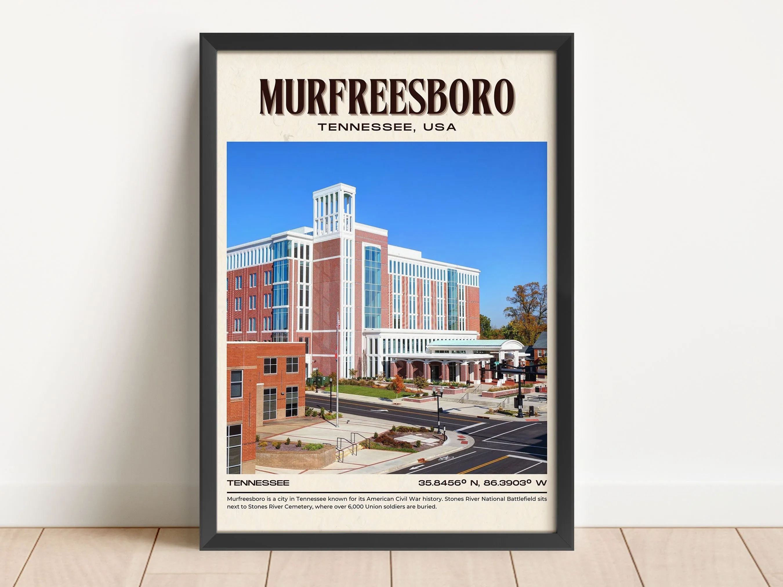 Murfreesboro Vintage Wall Art, Tennessee, USA