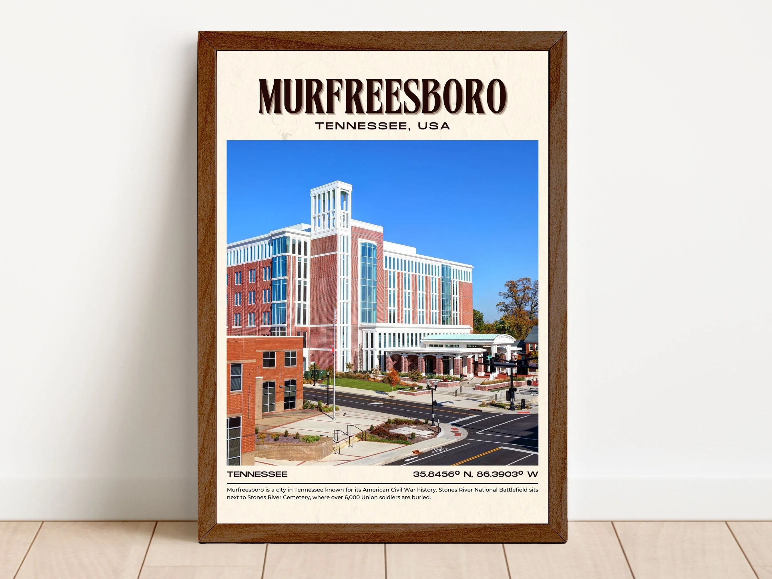 Murfreesboro Vintage Wall Art, Tennessee, USA