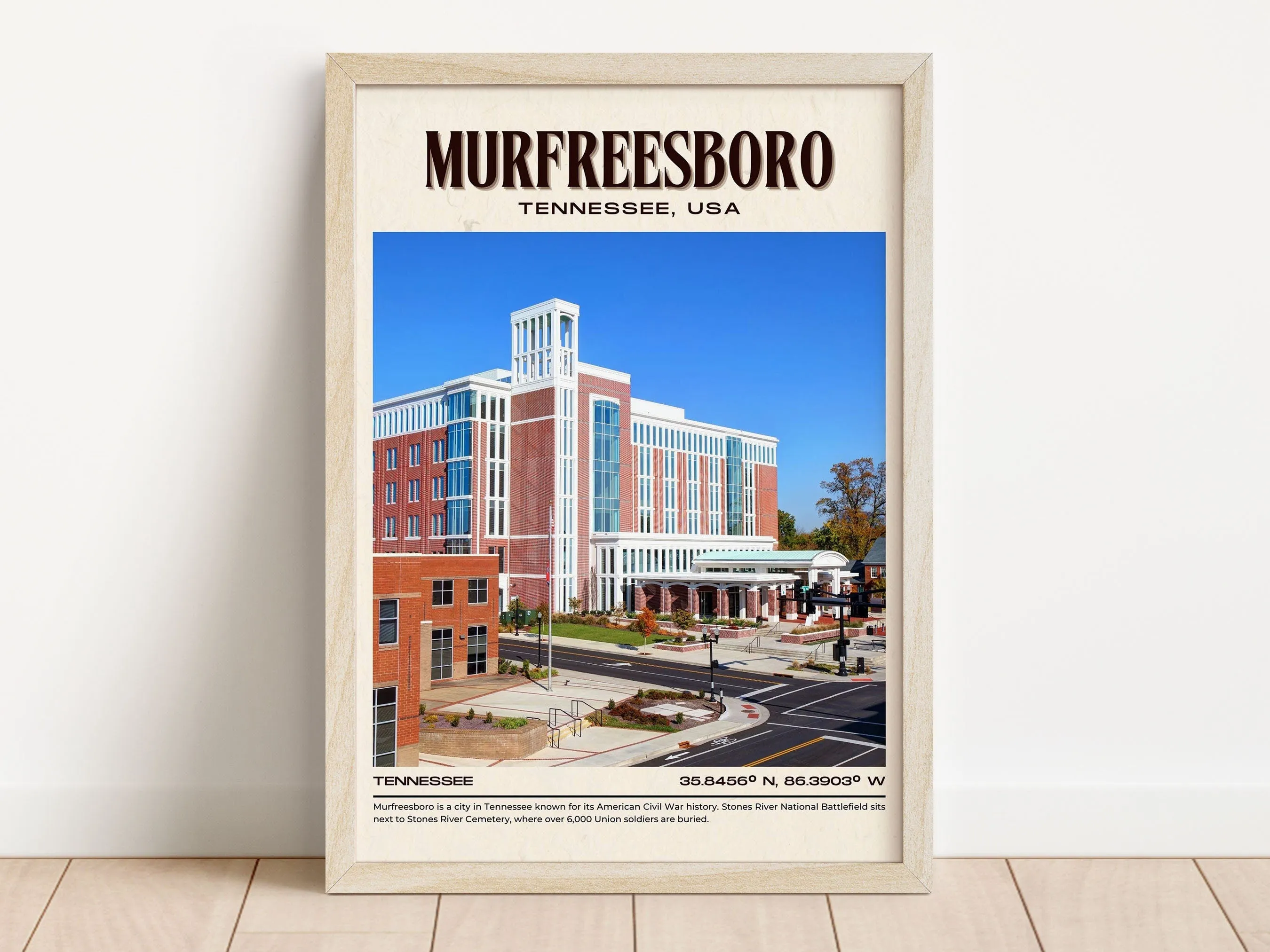 Murfreesboro Vintage Wall Art, Tennessee, USA
