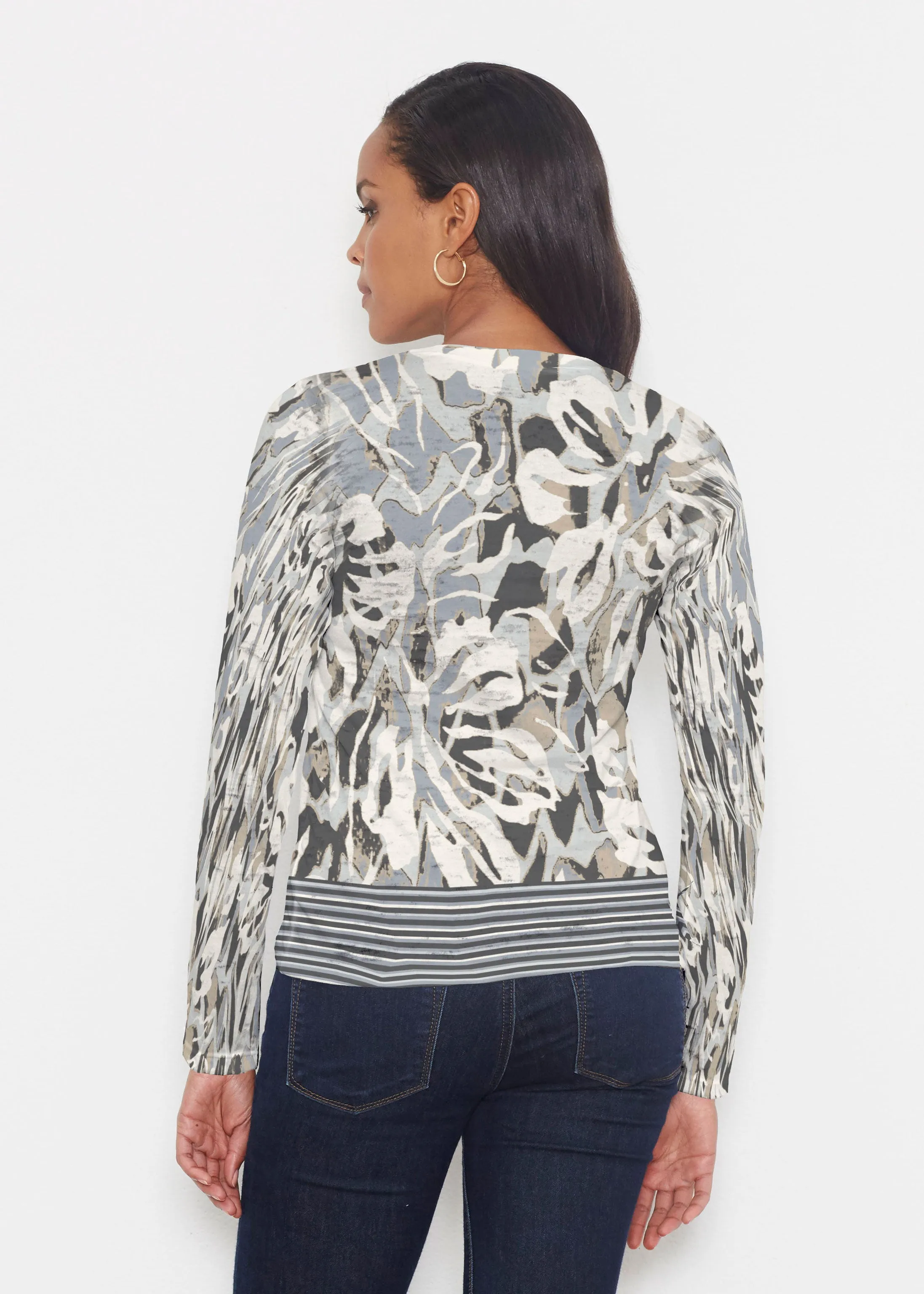 Mystic Floral Stripe Grey (19170) ~ Signature Long Sleeve Crew Shirt
