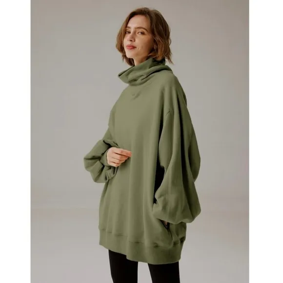 Nap Loungewear green boxy oversized turtleneck sweatshirt sweater top