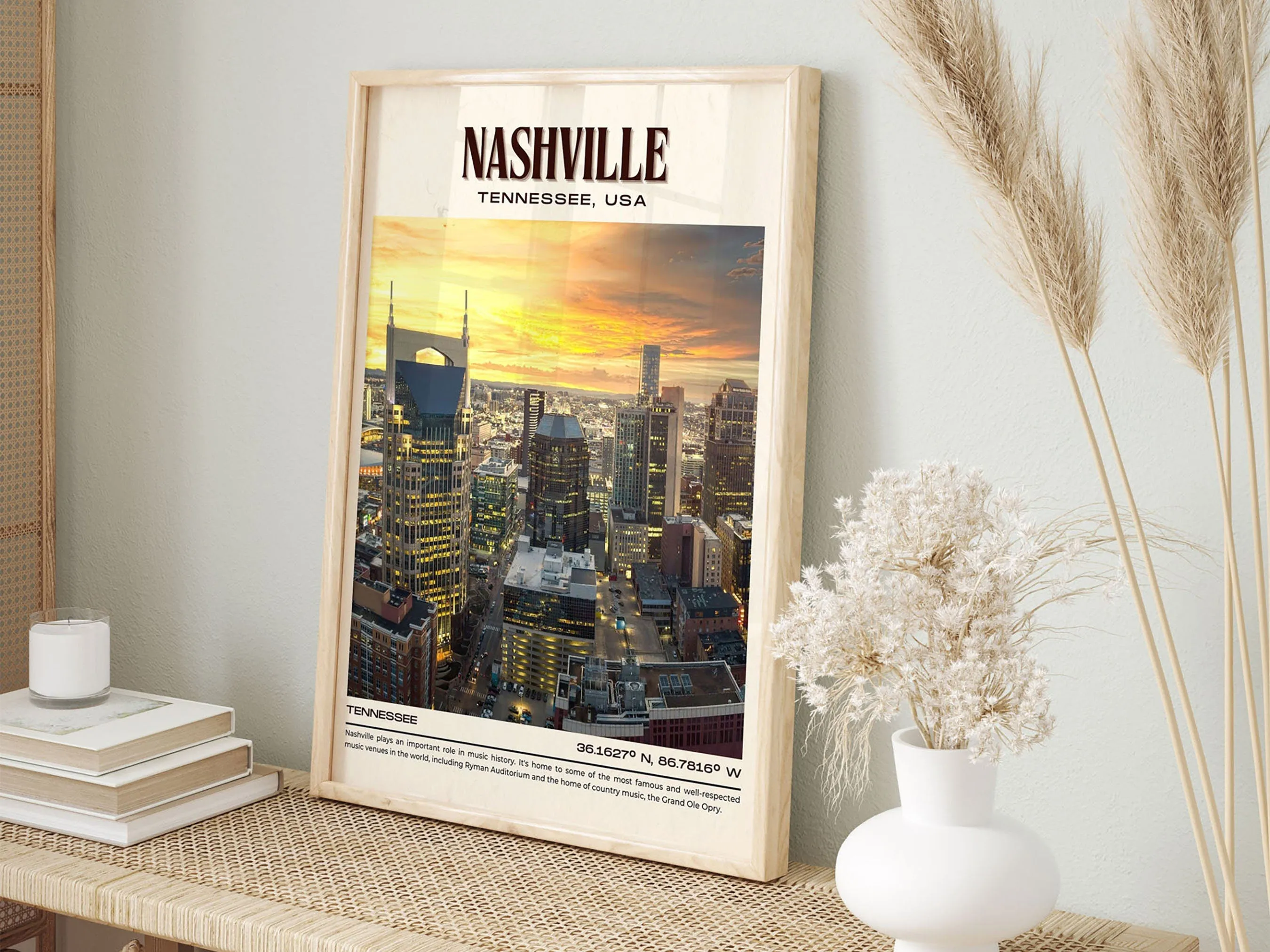Nashville Vintage Wall Art, Tennessee, USA