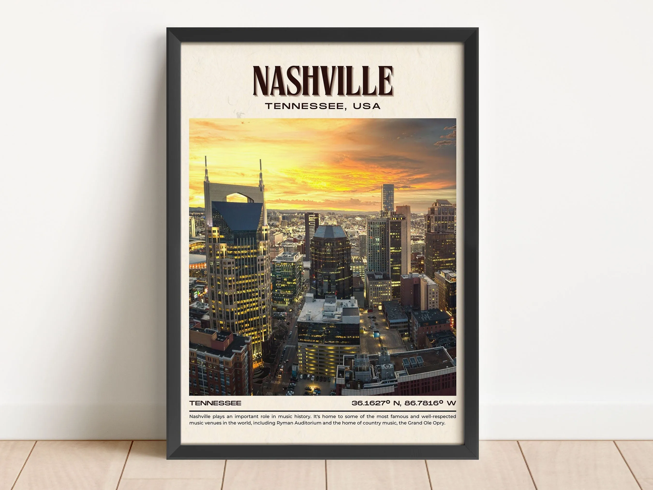Nashville Vintage Wall Art, Tennessee, USA
