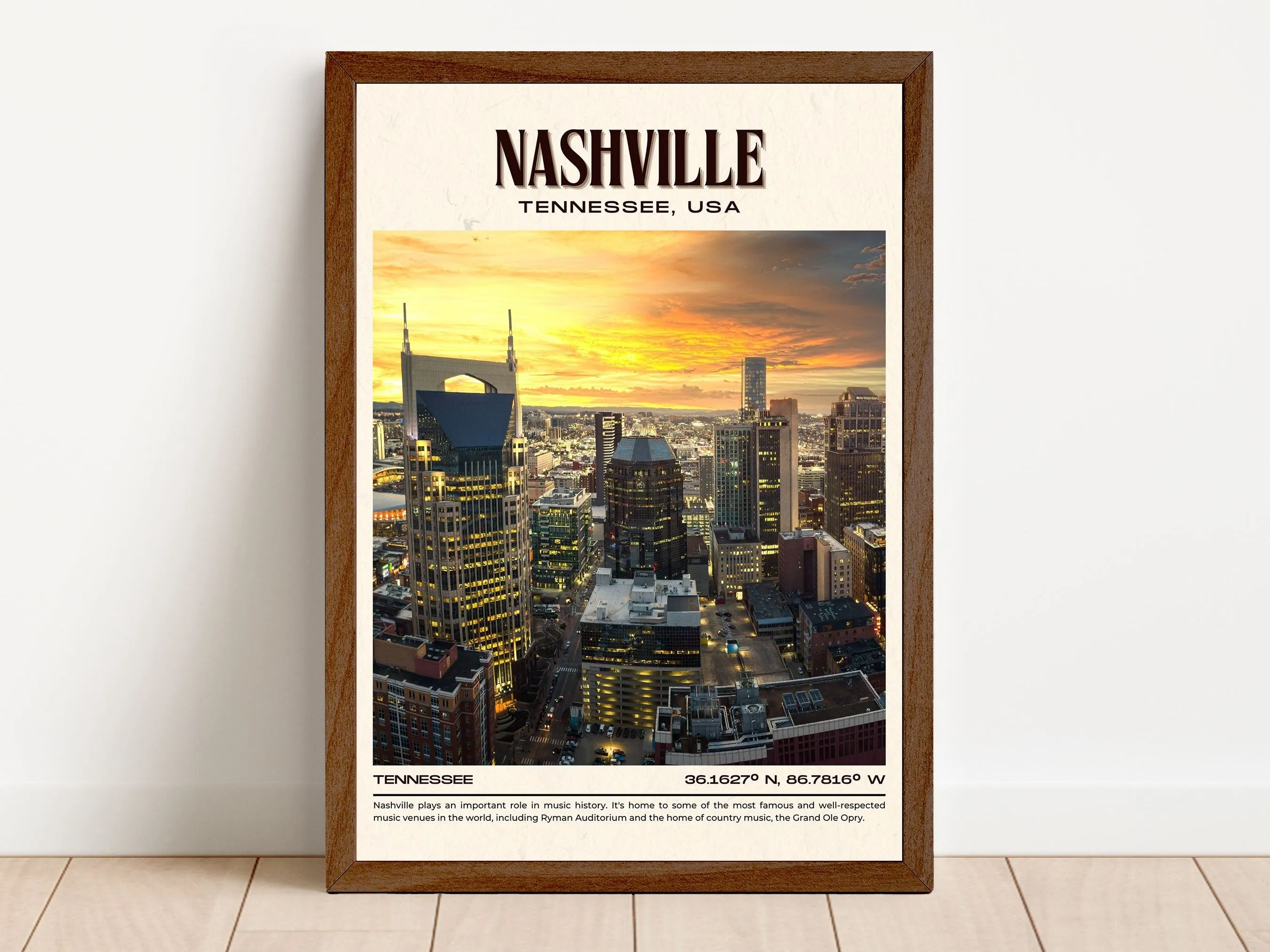 Nashville Vintage Wall Art, Tennessee, USA