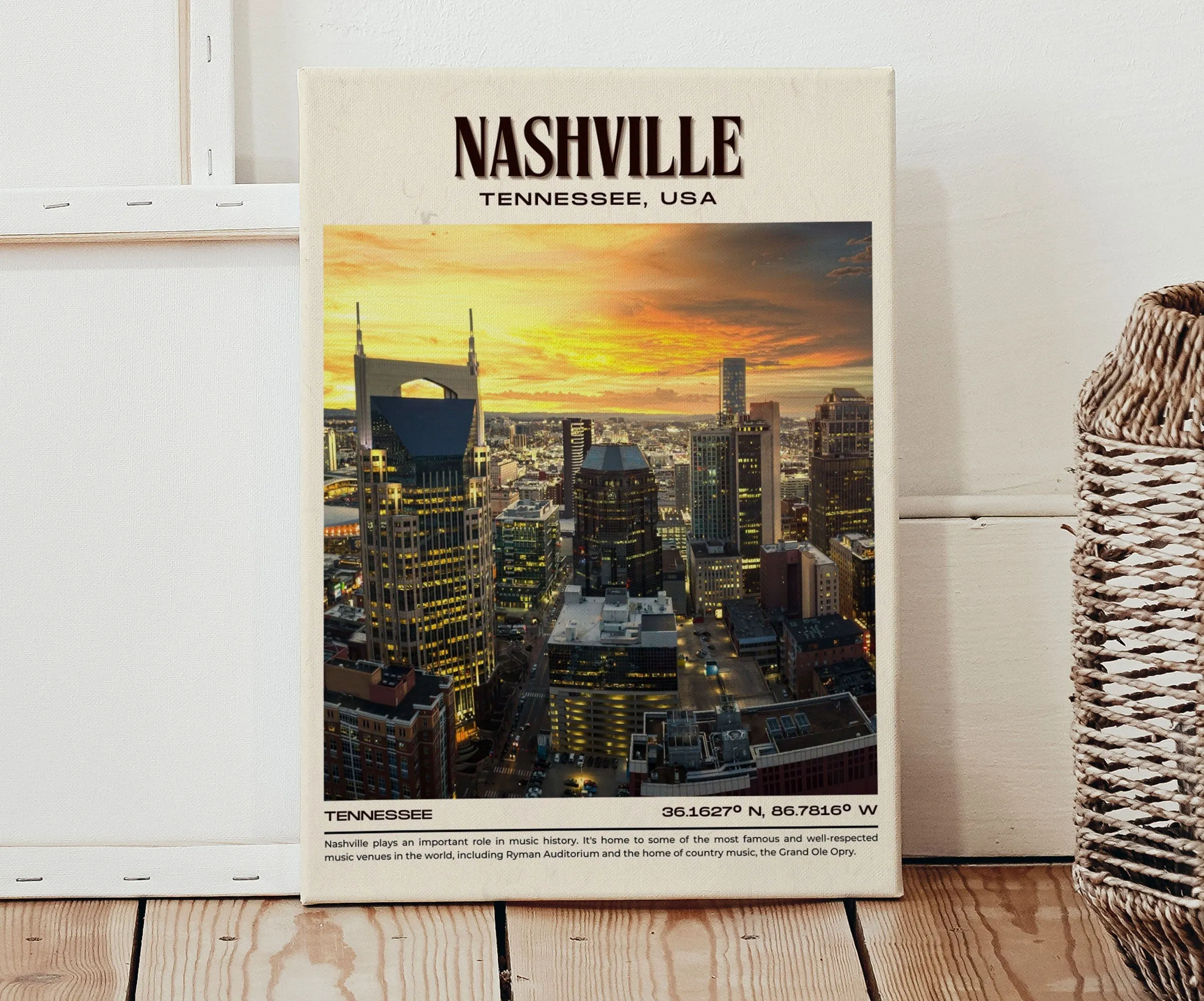 Nashville Vintage Wall Art, Tennessee, USA