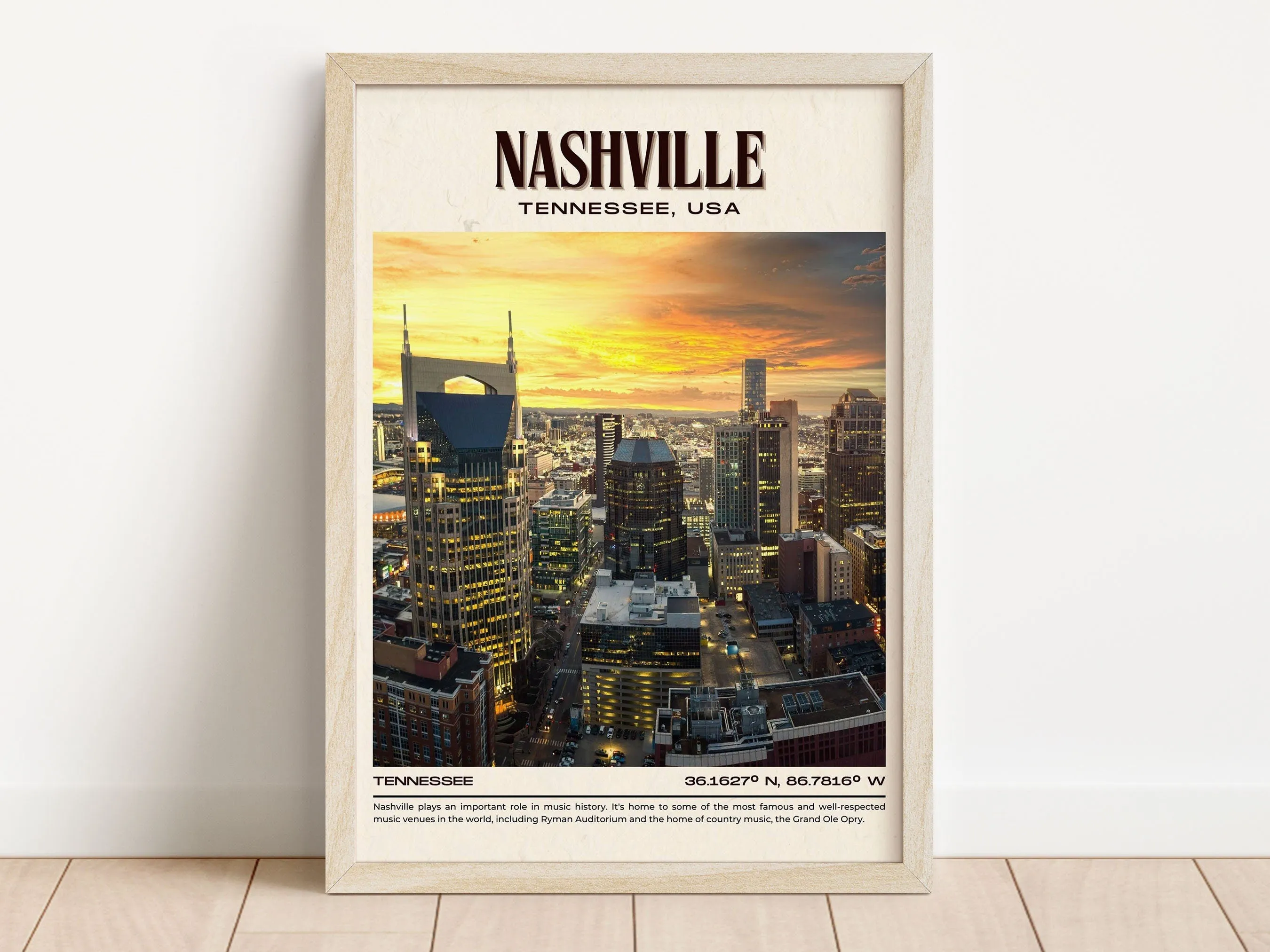 Nashville Vintage Wall Art, Tennessee, USA