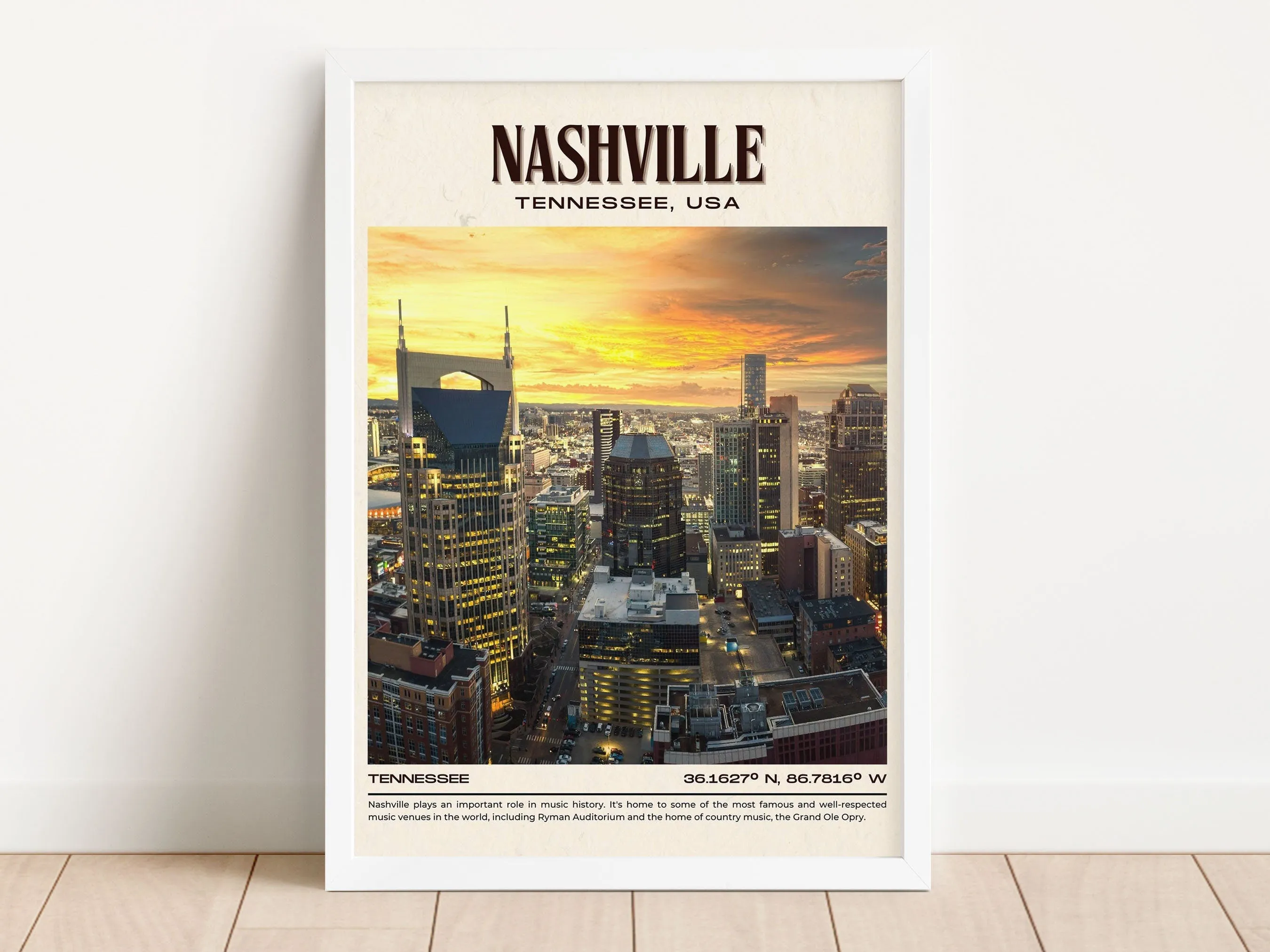 Nashville Vintage Wall Art, Tennessee, USA