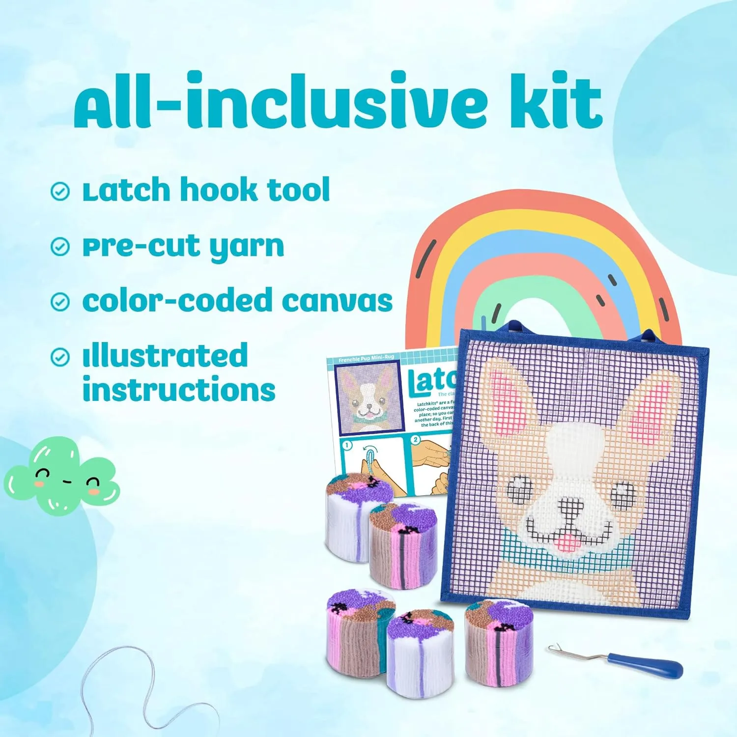 New in box! LatchKits – Puppy Latch Hook Kit – Easy-to-Learn Craft Project – No Sewing Or Cutting – for Ages 6 , Canvas, Multi Retails $42 