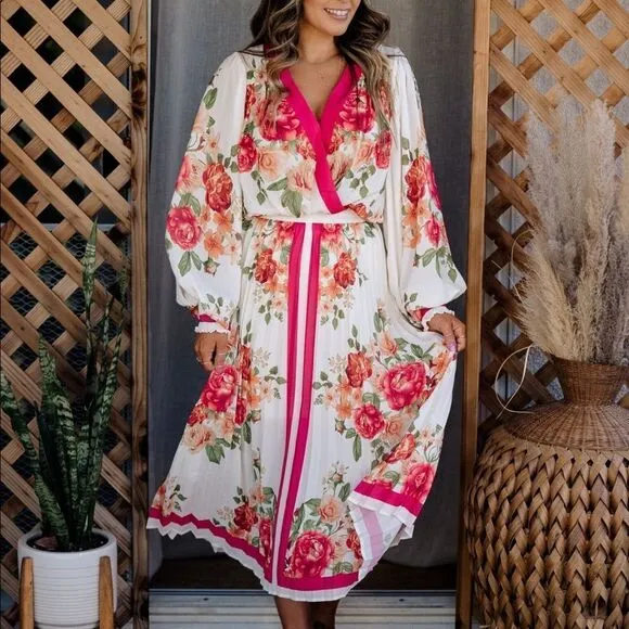 NEW Midi pleated floral maxi skirt fall family photos business casual S M L