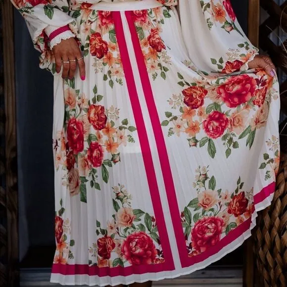 NEW Midi pleated floral maxi skirt fall family photos business casual S M L
