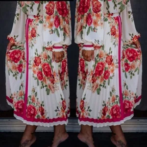 NEW Midi pleated floral maxi skirt fall family photos business casual S M L