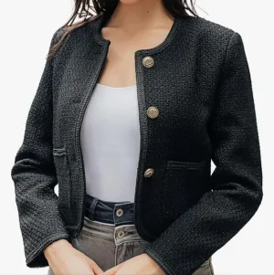New With Tags Urban Revivo Three Button Black Textured Jacket Size 4