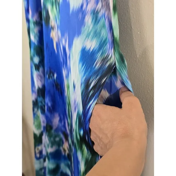 Nicole Miller Watercolor Abstract Maxi Dress Womens XL Sleeveless Colorful