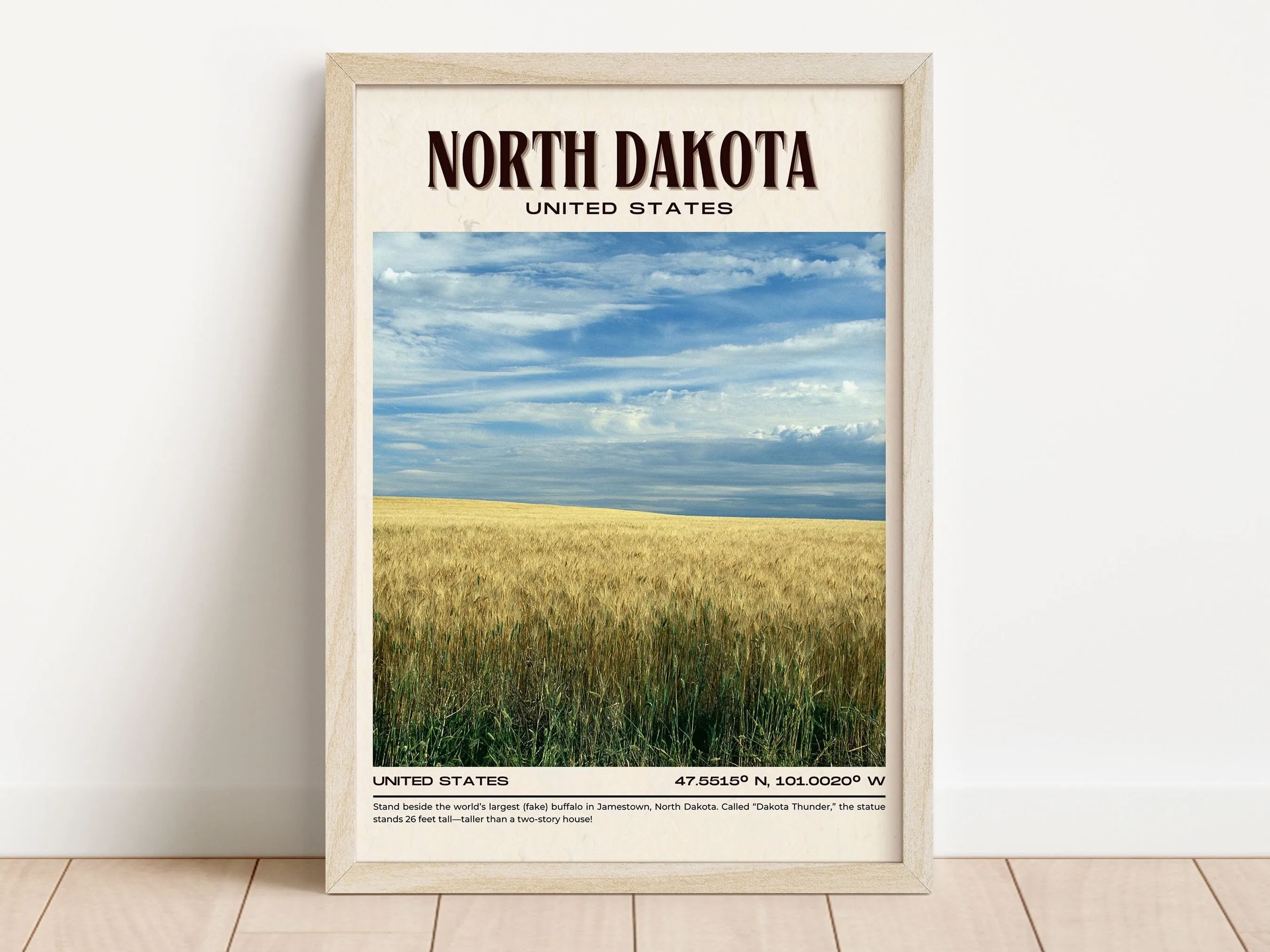 North Dakota Vintage Wall Art, USA