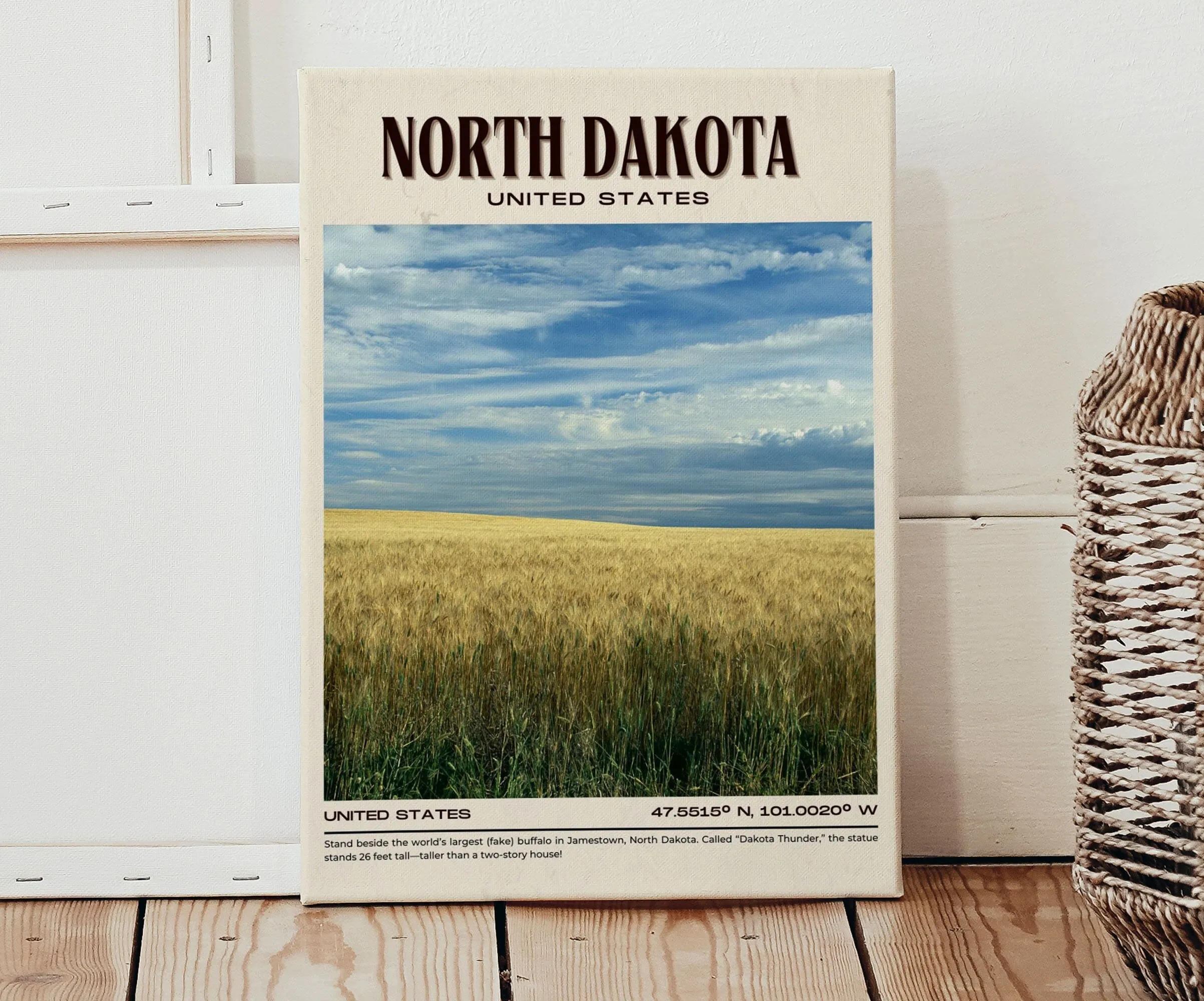 North Dakota Vintage Wall Art, USA