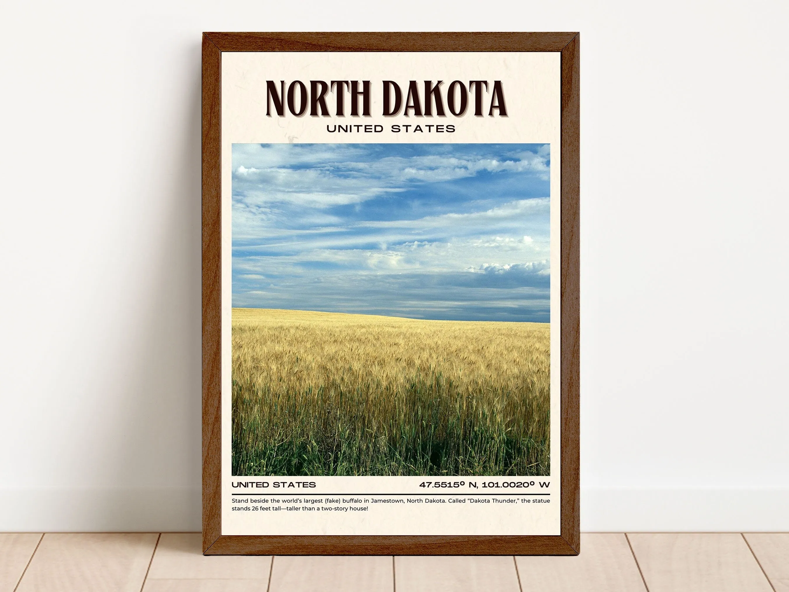 North Dakota Vintage Wall Art, USA