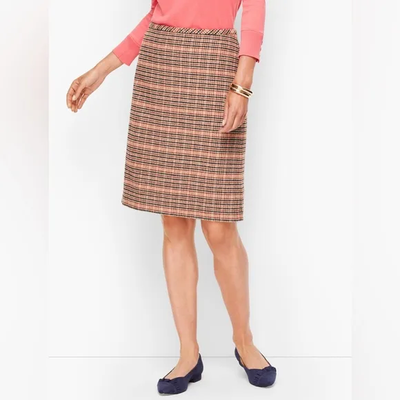 NWOT Talbots Plaid Wool A-Line Skirt in Pink and Brown