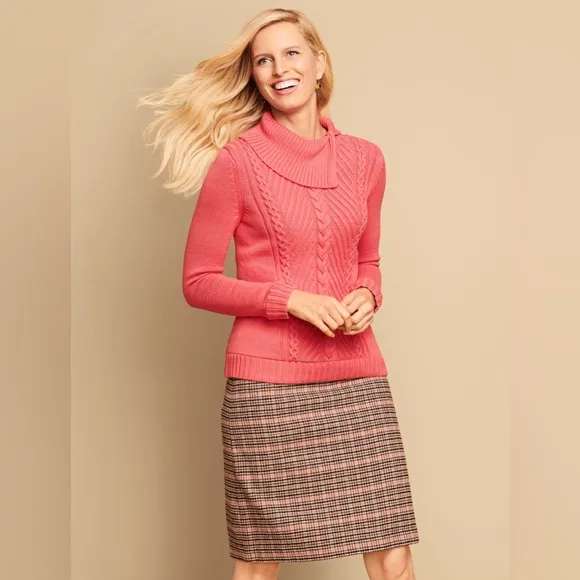 NWOT Talbots Plaid Wool A-Line Skirt in Pink and Brown