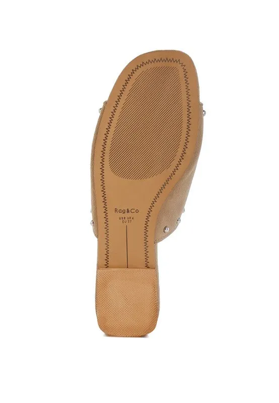 Odalia Soft Suede Leather Studded Flats - Slip-On, Cushioned, Fuchsia & Beige