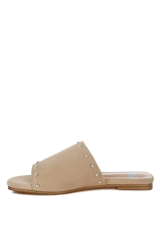 Odalia Soft Suede Leather Studded Flats - Slip-On, Cushioned, Fuchsia & Beige
