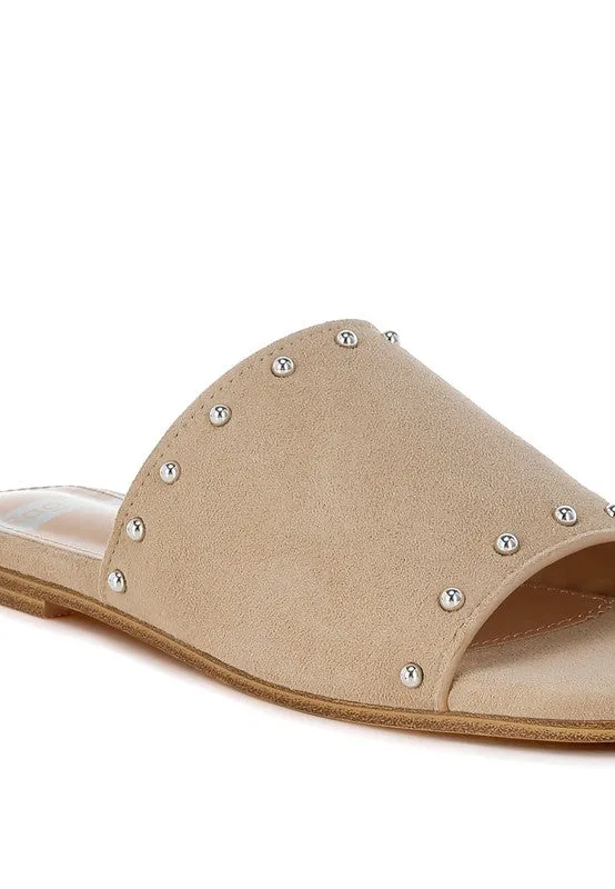 Odalia Soft Suede Leather Studded Flats - Slip-On, Cushioned, Fuchsia & Beige