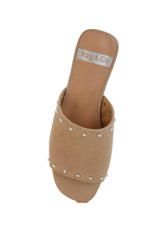 Odalia Soft Suede Leather Studded Flats - Slip-On, Cushioned, Fuchsia & Beige